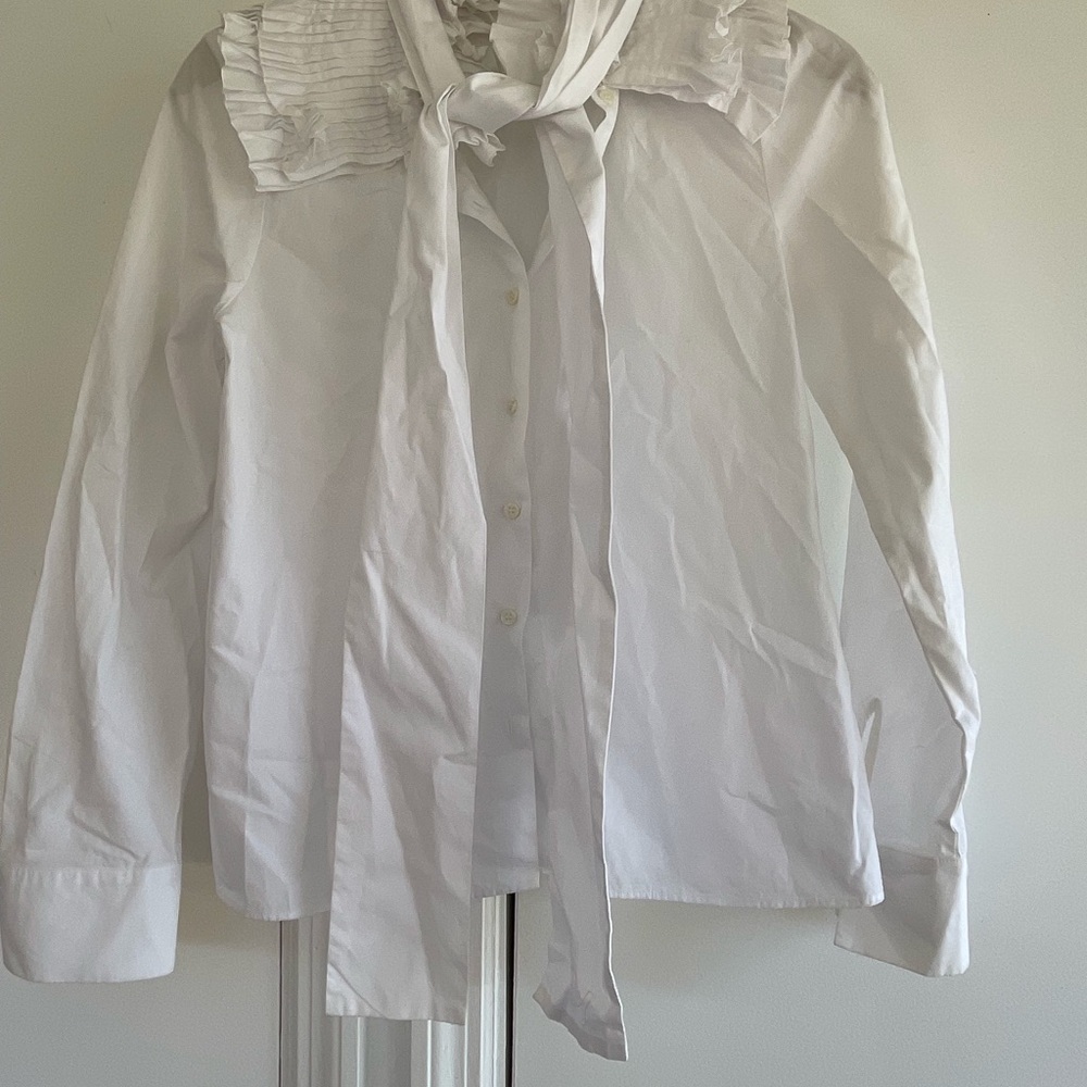 White Ruffled Tie-Neck Blouse